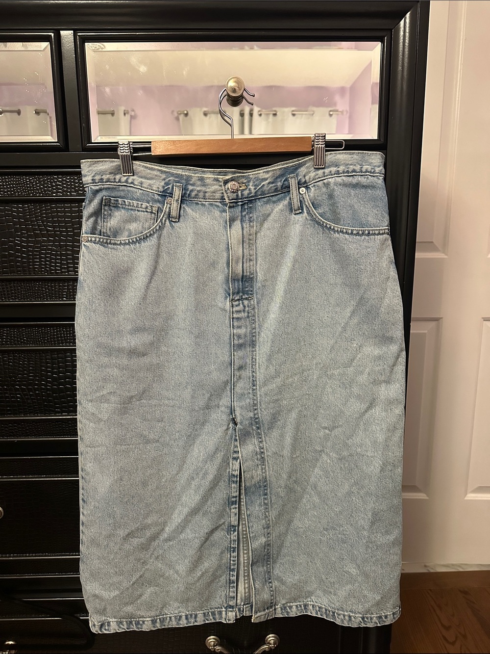 Mango Light Blue Straight Denim Skirt